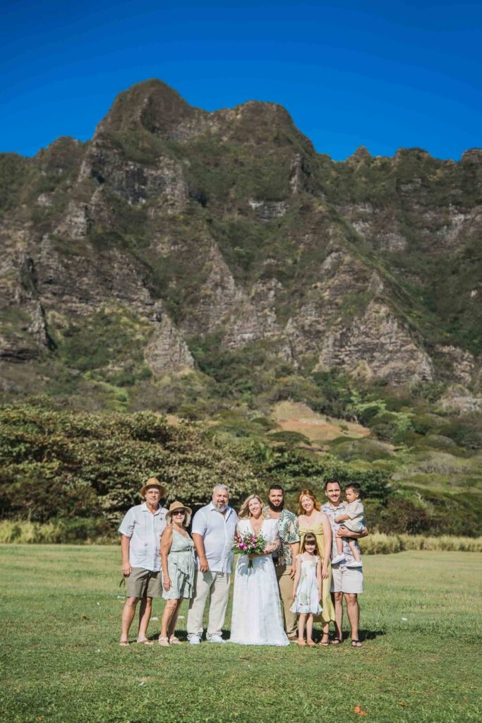 A family picture after a vow renewal ceremony on Oahu
