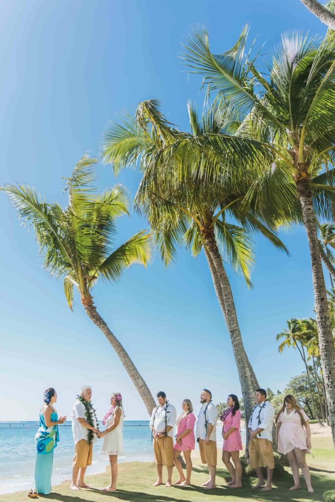 A vow renewal ceremony at Waialae Beach